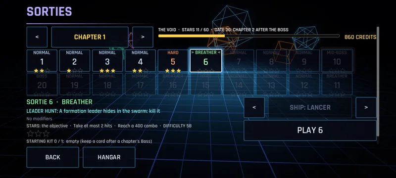 The Sorties chapter map on a phone screen